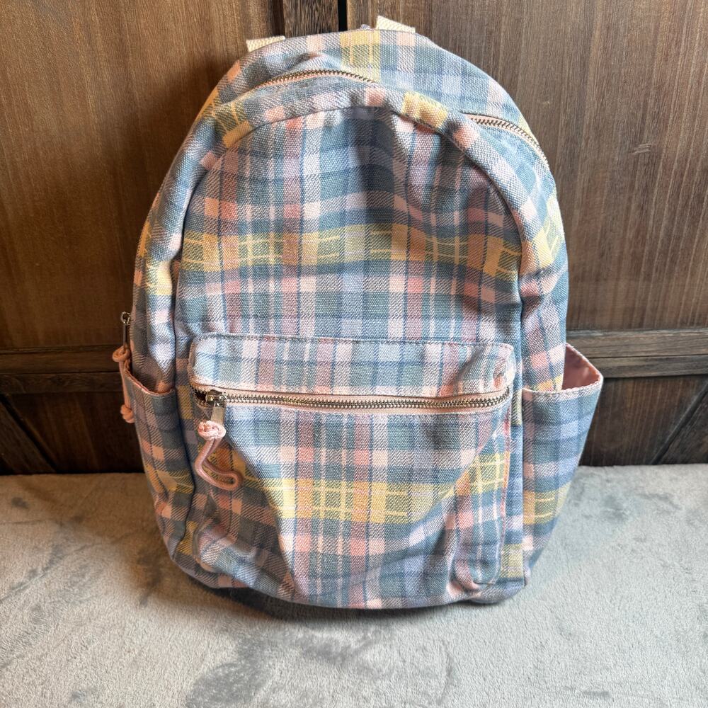 Wild Fable Plaid Mini Backpack Blue Pink Yellow Canvas School Travel Bag